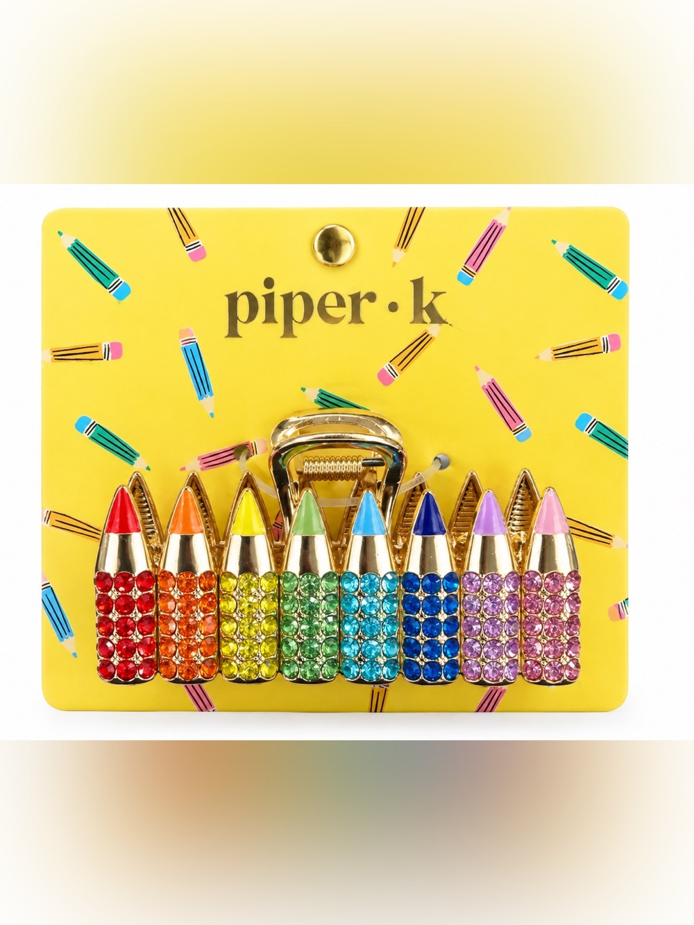 Piper K Rainbow Pencil Rhinestone Hair Claw Clip Teacher Artist School Design